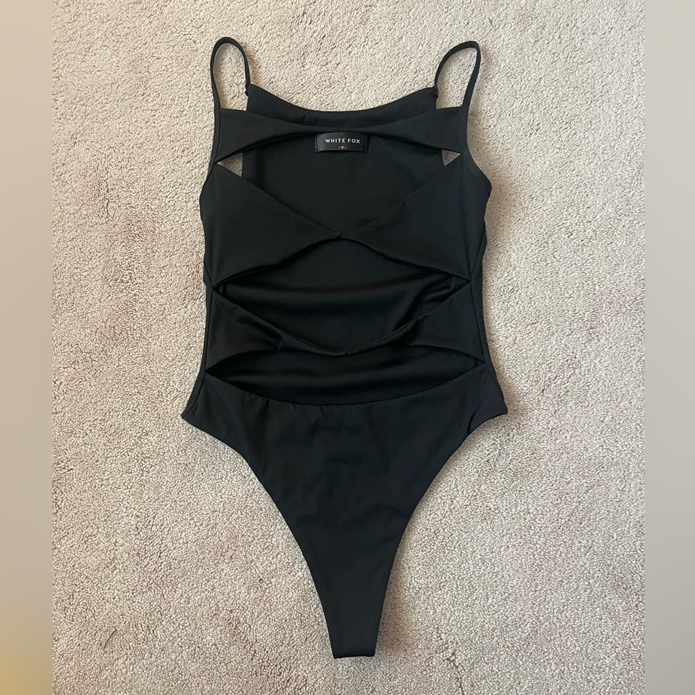 White Fox Black Cutout Bodysuit